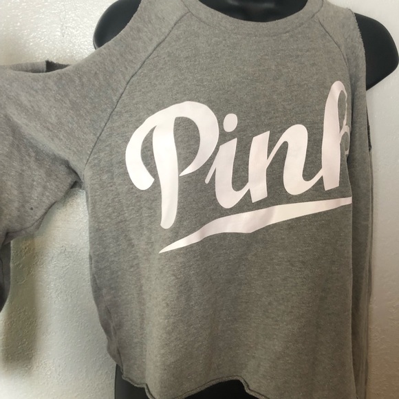 VICTORIAS SECRET PINK grey sweat shirt cold Sz XS - Picture 3 of 13